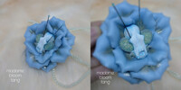 Blue Silk, Bone Mantis Rose Brooch