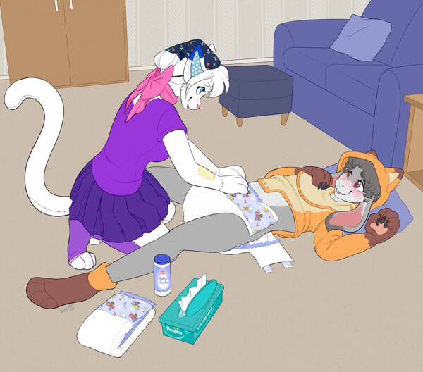Being put in thick diapers by a plush caretaker must be the softest experie...