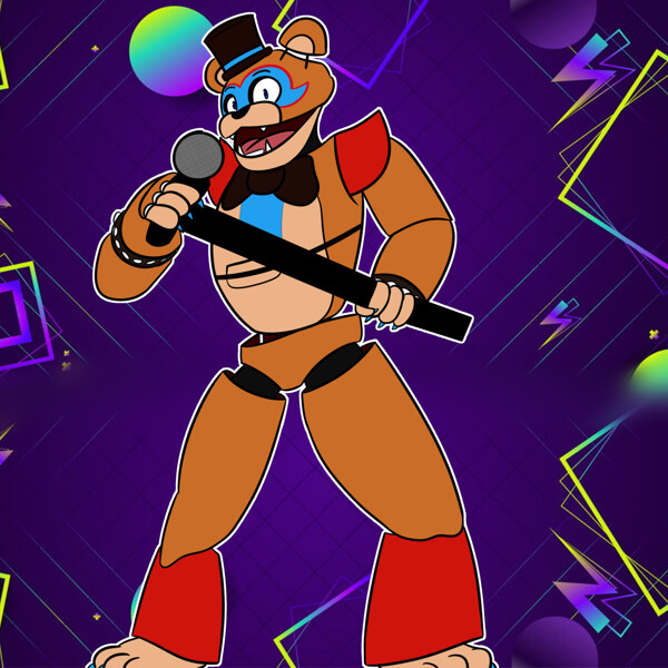 Epic fan-art of glamrock freddy in cuberpunk style