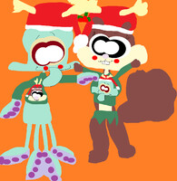A Festive Squidward Sandy Scene