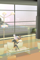 Tadano and Haida at the airport lounge