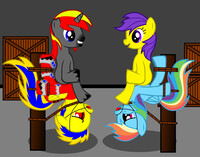 Friends Making Tied Pony In Chair