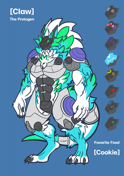 Protogen with blue eyes and red fur