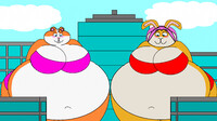 giant Helen and jiggly bunny in the city (Bikinis)