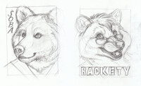 Soba and Rackety sketched badges