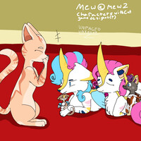 Mew and mewtwo characters with cat game designes
