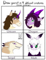 Draw yourself as four different creatures part 1