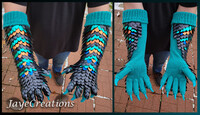 Teal, Bronze, Blue, and Black Scalemail Gauntlets