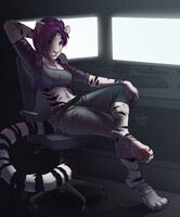 Leaning back in chair
