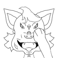 A wolf wearing a mask with symbols