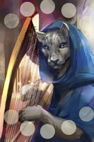 Snow leopard with a harp