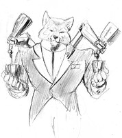 [Sketch Commission] Cyborg Werewolf Bartender
