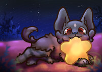 Brown hyena nomming a star
