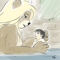 A bath in the river with momma bear