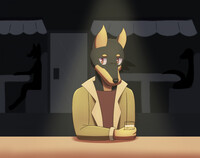 Dobermann at a Bar