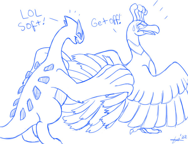 lugia and ho-oh (pokemon) drawn by poyo_party