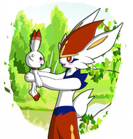 Big brother cinderace taking care of scorbunny