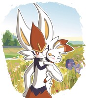 cinderace taking care of scorbunny