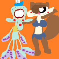Sandy Is About To Smooch A Nervous Squidward Again