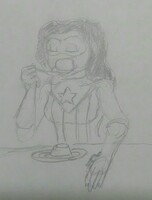 Super Boricua enjoying some flan