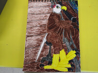 Aquila bald eagle at a saloon having a beer