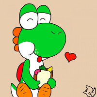 Yoshi eating a sandwich