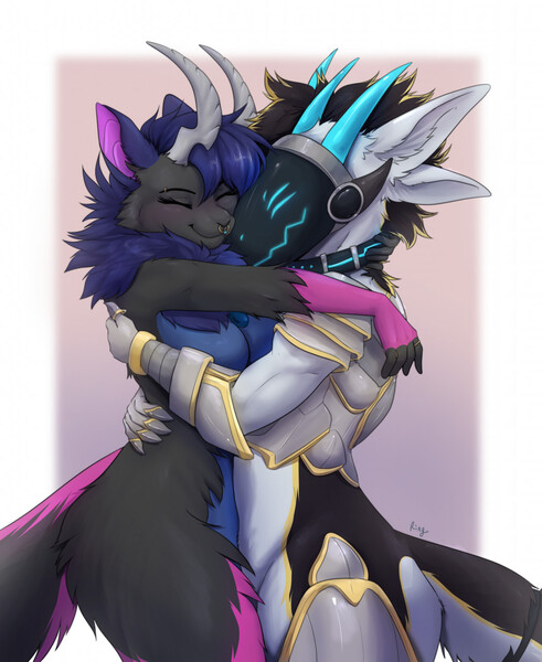 2 Protogens having a cute cuddle by Zarvaxo -- Fur Affinity [dot] net