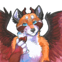Red panda with a glass of wine