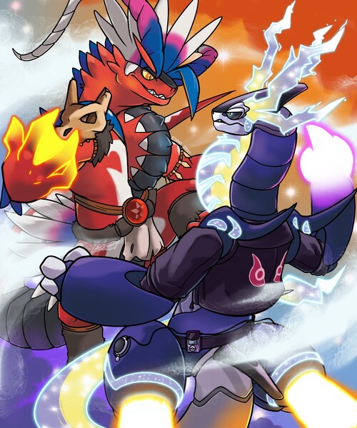 Koraidon, Miraidon and daddy Dialga by elzataerinn -- Fur Affinity