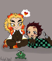Kyojuro & Tanjiro with frog