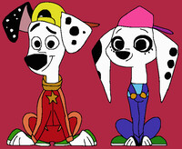 Dolly and Dylan Dalmatian in the rap/hip-hop outfits
