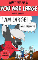 He is large and pointing