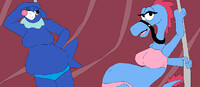 Popplio and Sylvia as pole dancing Sumos