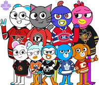 The Loui & Lou team dressed in their favorite hockey jerseys
