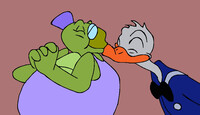 Shelby's mom kissing Donald Duck
