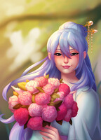 finished ych - girl with flowers