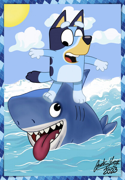 BLUEY RIDING ON SHARKDOG by yingcartoonman -- Fur Affinity [dot] net