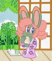 (Commission) A Sashabunny enjoys noodles on nippon setting.