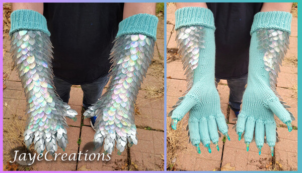 Ethereal Mint Iridescent Knitted Scalemail Gauntlets by Jaye Fur Affinity dot net