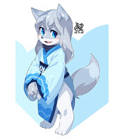 A fox girl wearing a yukata.