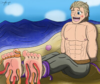 Ogma, big feet tickled on the beach