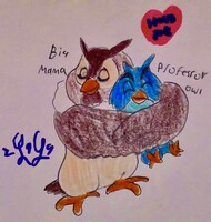 Big Mama hugging Professor Owl