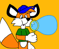 Billy the Fox blowing a bubble
