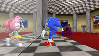 Sonic hypnotized by a reflection.