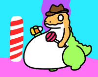 Stuffing himself full of sweets