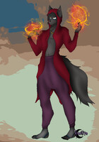 "Hmm? Oh, hello~ Just practicing some fire magic." - Johnny