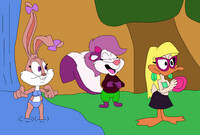 Babs Bunny, Fifi la Fume and Shirley the Loon fun at waterfa