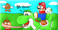 mario and yoshi versus goombas