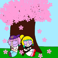 My ocs sitting underneath cherry blossom