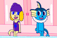 Violet And Vaporeon At The Pool